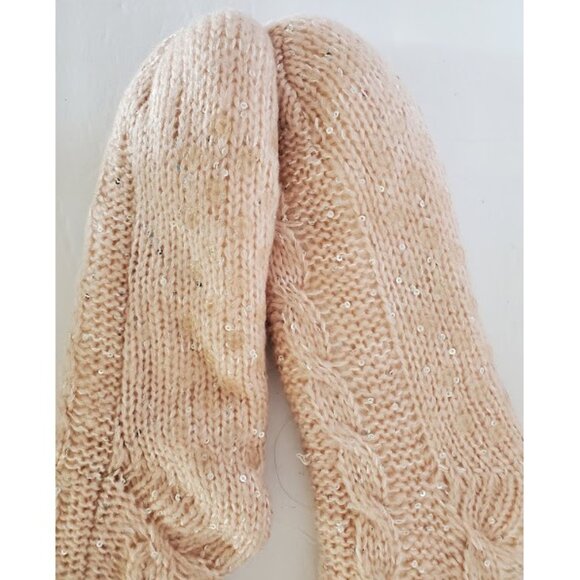 NWT Home Collection Pink Sequin Cable Knit Slipper Socks w Plush Sherpa Lining - Picture 4 of 7